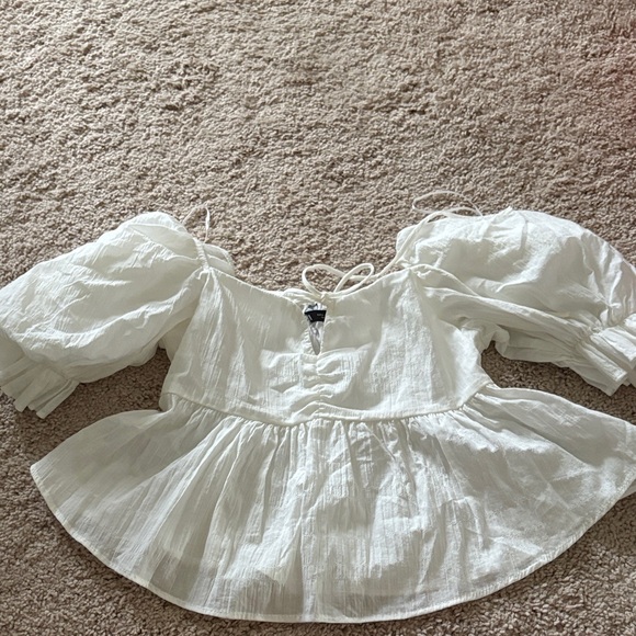 Zara White Puff Sleeve Blouse - Picture 1 of 3